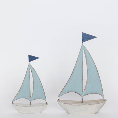 Set Of 2 Sailboats With Flags Figurines