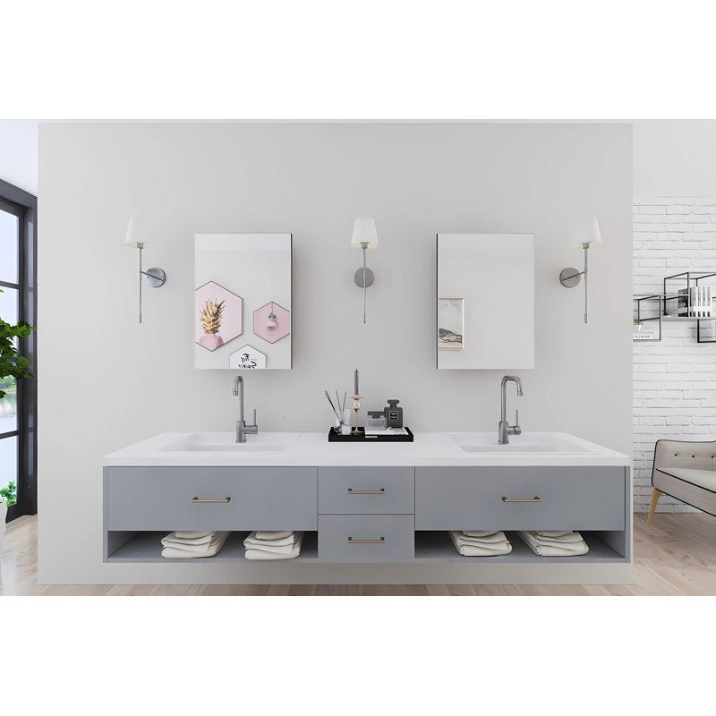 Base de meuble-lavabo double 81,5 po YU-Toronto-90MO, prête à installer, Colombe matinale