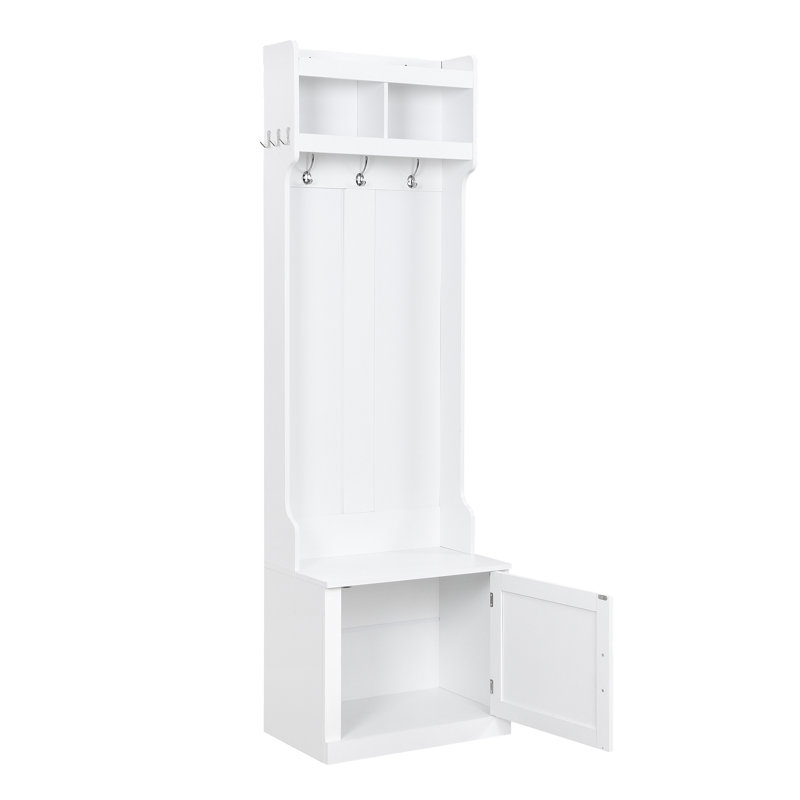 ON-TREND Minimalist Slim Hall Tree With Cabinet & 6 Hanging Hooks