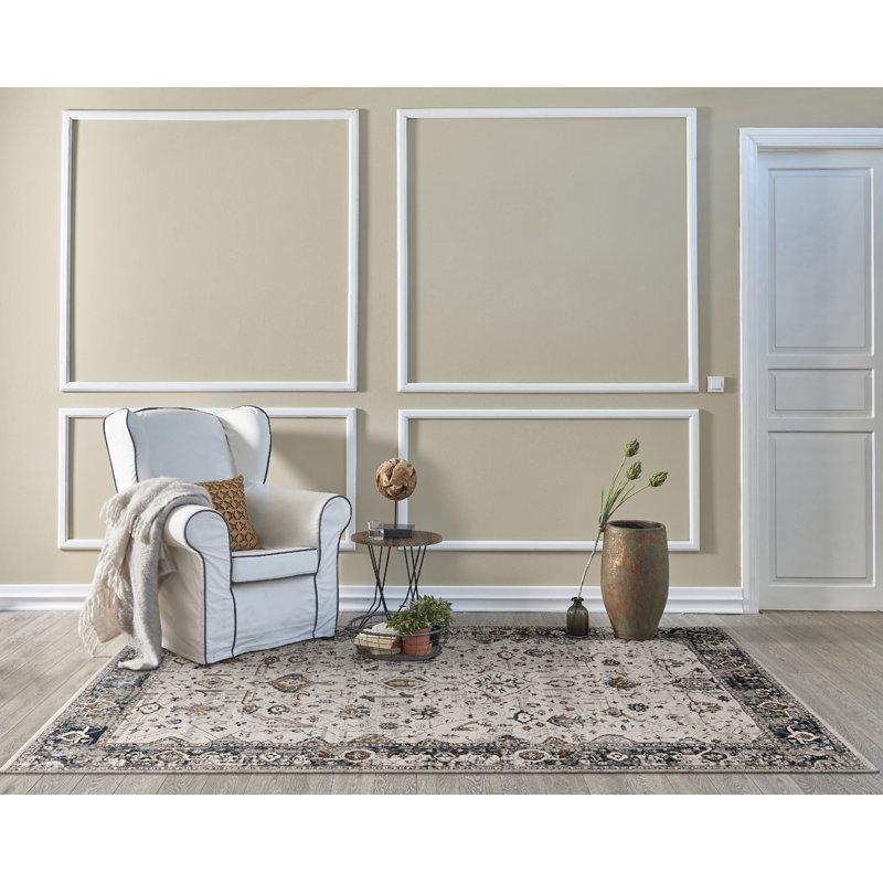 Tapis floral ivoire / gris Cromp, Rectangle 3 pi 3 po x 4 pi 7 po