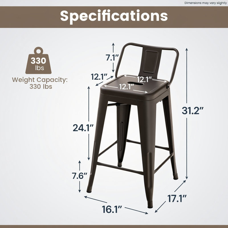  Ensemble de 4 tabourets de bar 24 pouces en métal, 4 chaises de café empilables avec dossiers amovibles, pieds en caoutchouc, design ergonomique pour îlot de cuisine, bar et patio, pistolet