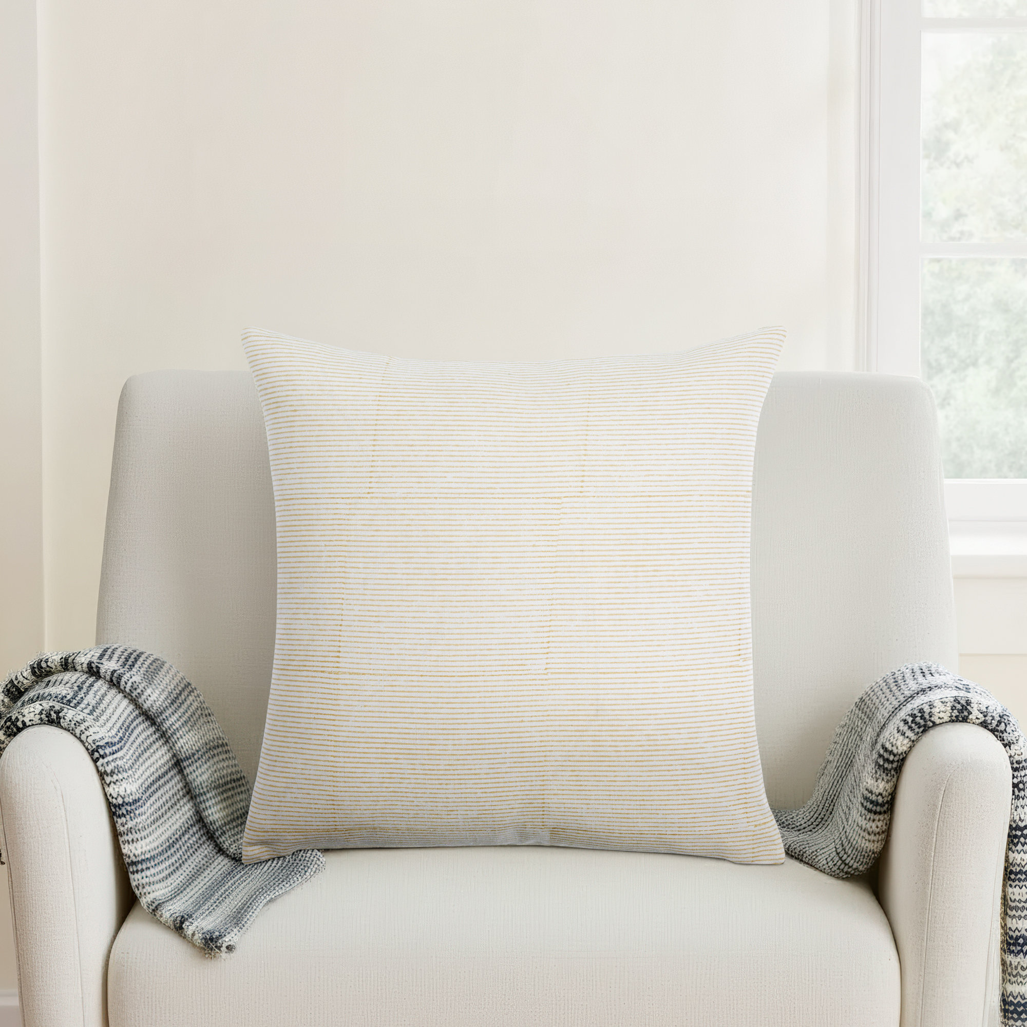 Vischer Striped Linen Throw Pillow, Polyester/Polyfill, Light Beige, 20" x 20"