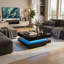 Table basse moderne carrée à deux niveaux avec finition brillante, table centrale noire de 31,5 pouces de large pour le salon