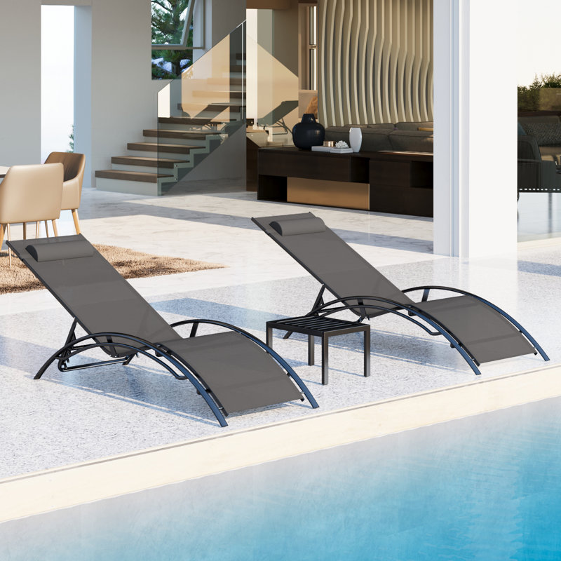 Aluminum Patio Chaise Lounge Set With Table