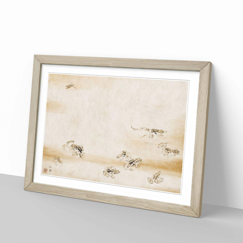 Toads by Takeuchi Seiho - Framed Print, 36cm H x 48cm W x 2cm D, Oak Framed