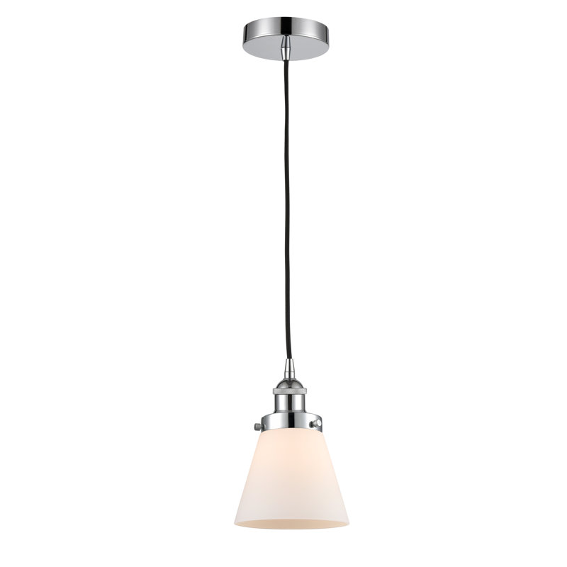 Mini-luminaire suspendu 1 lumière Cone, Blanc, H 9,5 po x l 6,25 po x P 6,25 po, Chrome poli