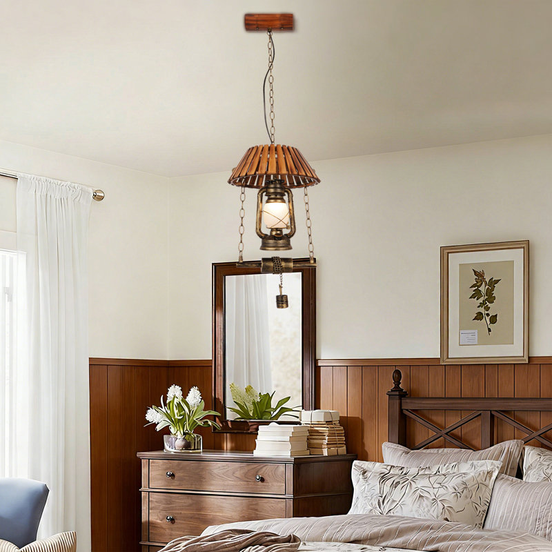 Luminaire suspendu rustique en bois et métal