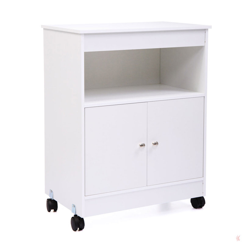 Chariot de cuisine en bois pour micro-ondes avec 4 roues universelles et espace intérieur spacieux pour la maison, blanc