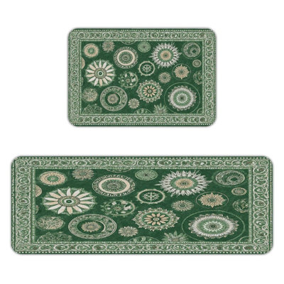 2 tapis de cuisine antidérapants à motif floral circulaire