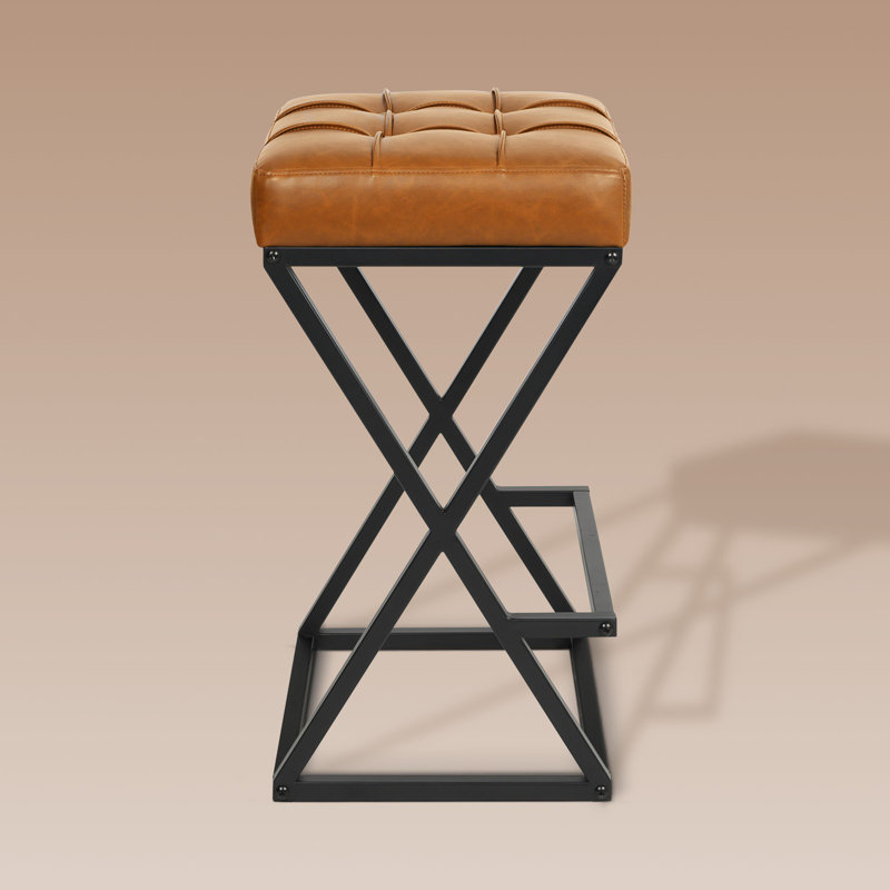 Mid-century 26" Upholstered Counter Height Bar Stools Backless Industrial Barstool, Brown