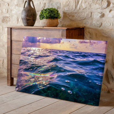 Canvas A Serene Seascape At Sunset Featuring Gently Rippling Waves Reflecting Wall Art A Vibrant Spectrum Of Colors The Water Sparkles Canvas Wall Art
