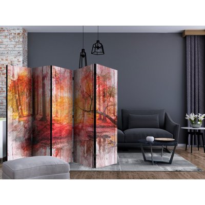 Grunlien 225cm W x 172cm H 5 - Panel Solid Wood Folding Room Divider