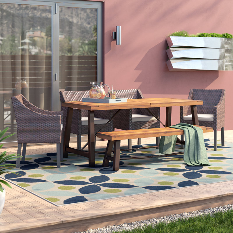 Trafford 6 - Person Teak Patio Dining Set with Rectangular Table , Cushions Included