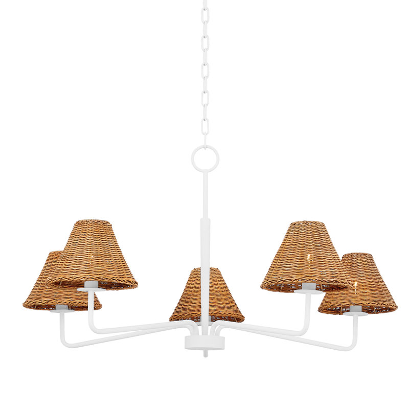 Issa Textured White Rattan Shade 5-Light Iron Chandelier