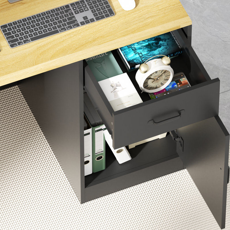 Bureau de réception en L avec rangement, réception moderne avec plateau pour clavier