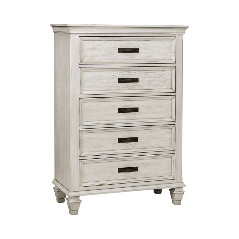 Commode standard 5 tiroirs Jayce, Blanc antique