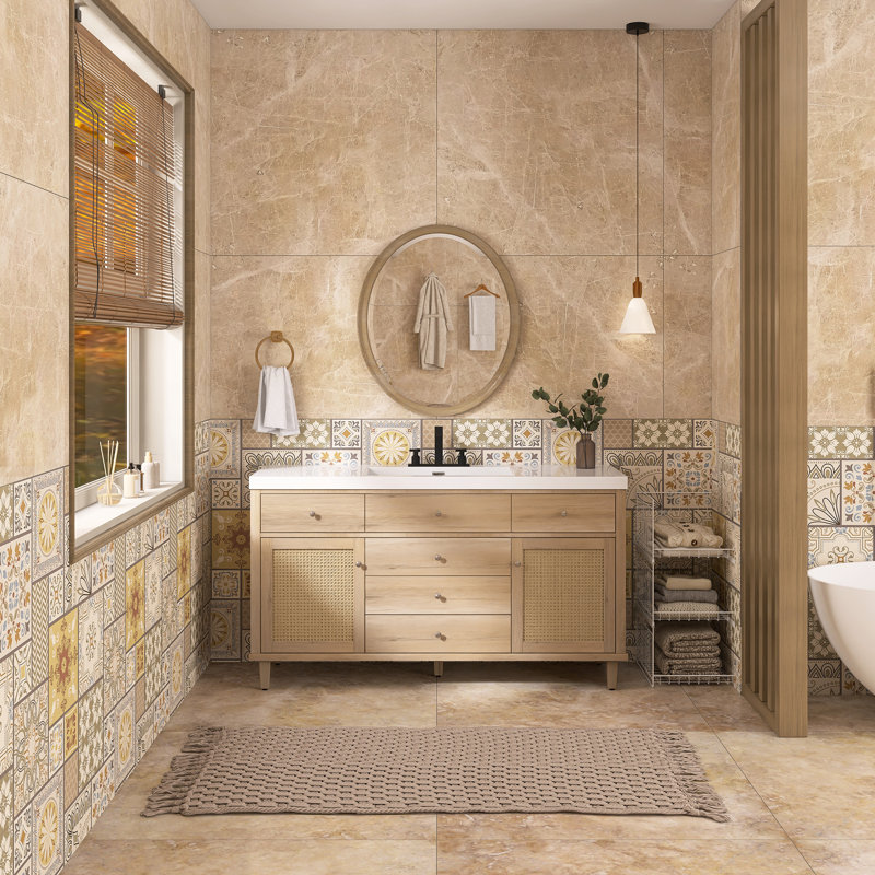 Meuble-lavabo simple 60 po avec plateau en résine, Brun