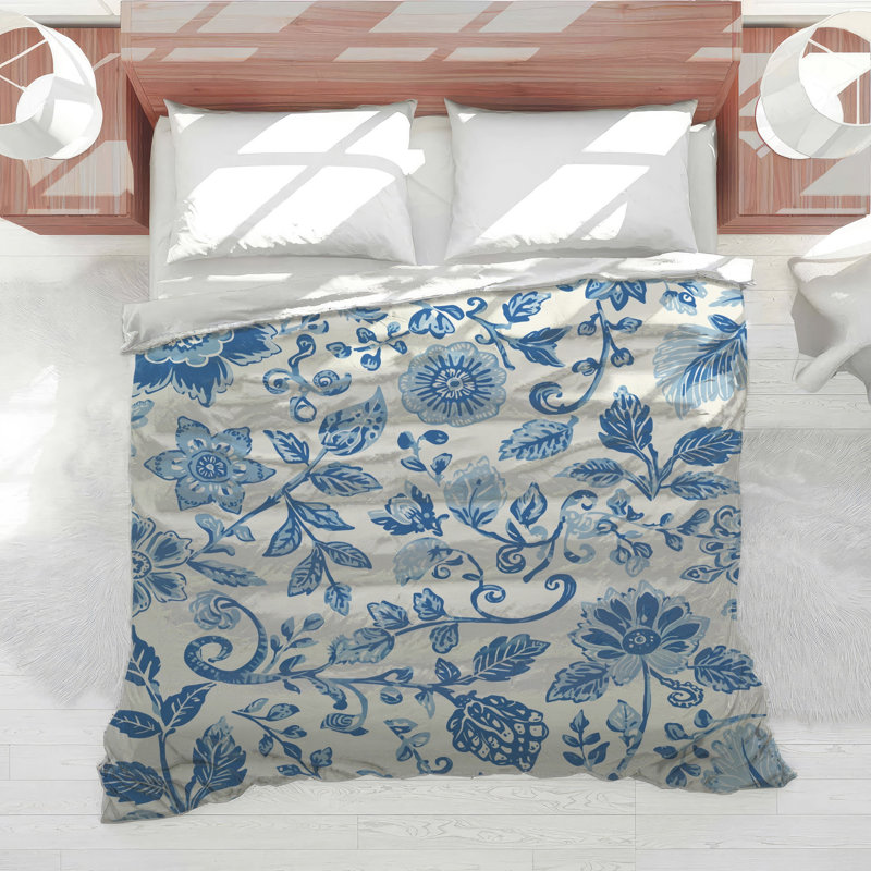 Édredon bleu floral, Lit simple