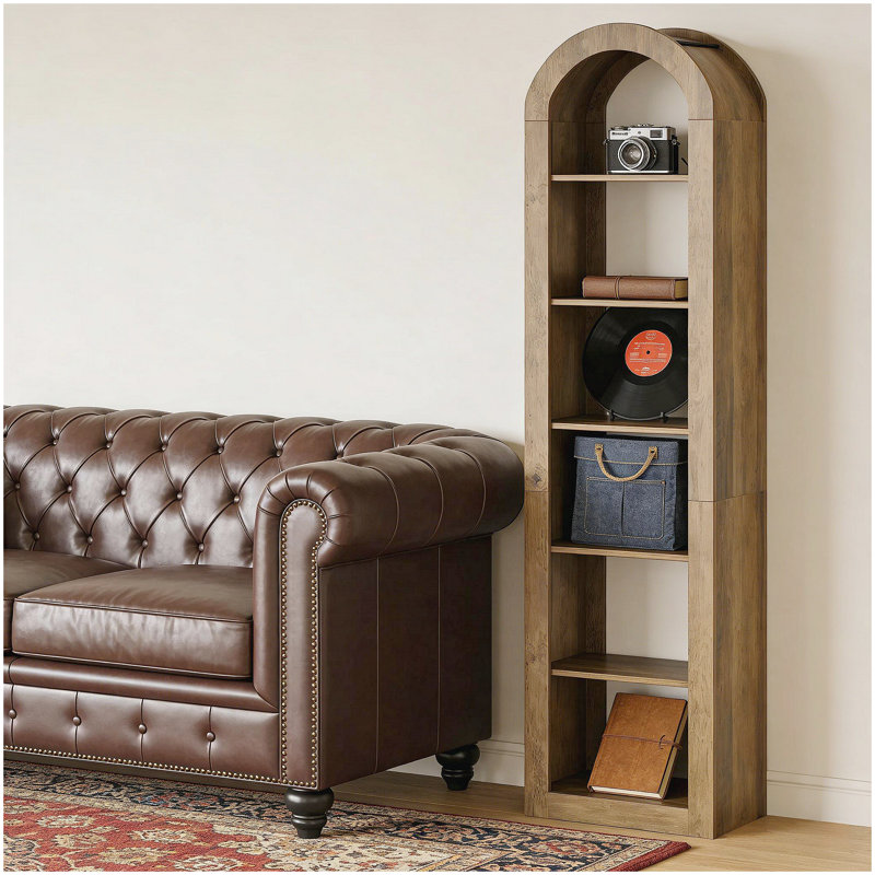 Open Bookcase,Arched Display Shelf, Brown