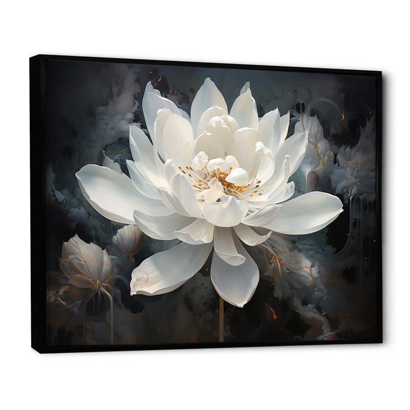 Serenity Blossum Lotus - art mural Lotus, Reproduction avec cadre flottant, H 34 po x l 44 po, Noir