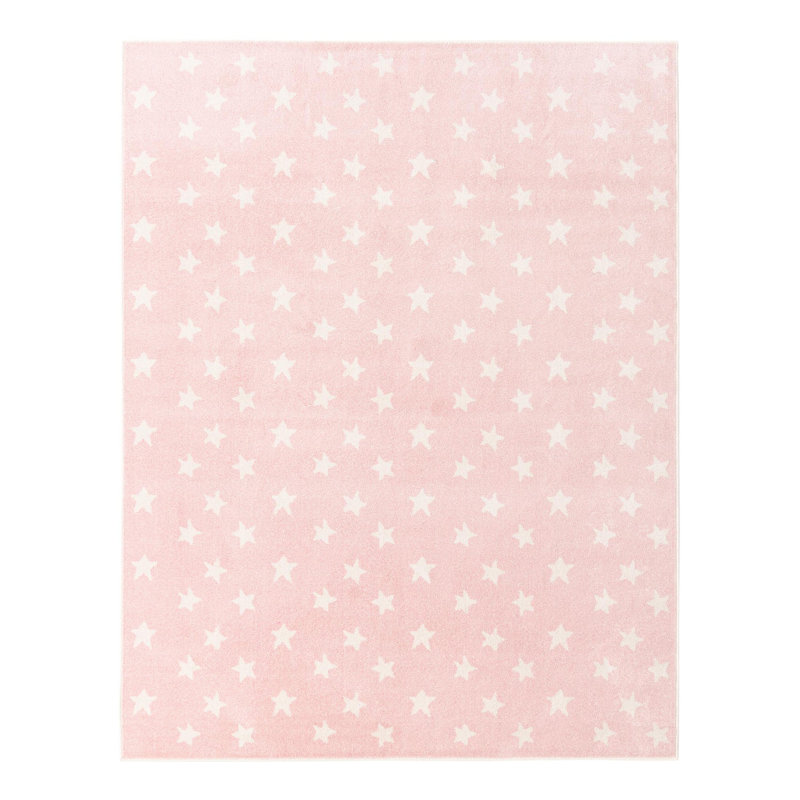Whimsy Stars Pink and Ivory Rectangular Kids Rug