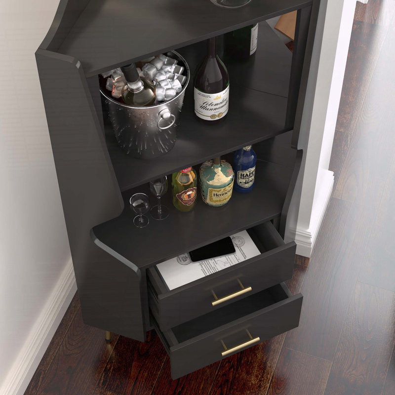 Bar en bois avec dossier en miroir, Noir