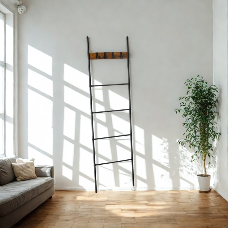 Towel Blanket Ladder Shelf Rack With Hooks