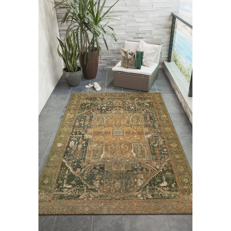 Marina Heriz Indoor/Outdoor Area Rug Green, Rectangle 7'10" x 9'10"