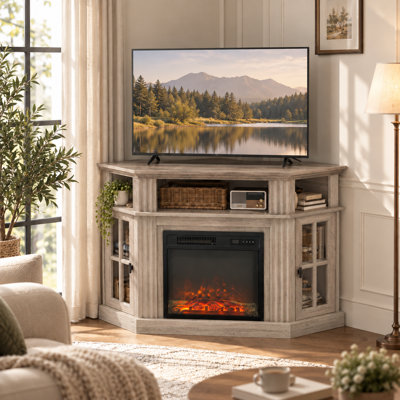 Meuble télé pour téléviseur de 55 po ou moins, console d'angle avec foyer électrique incluse
