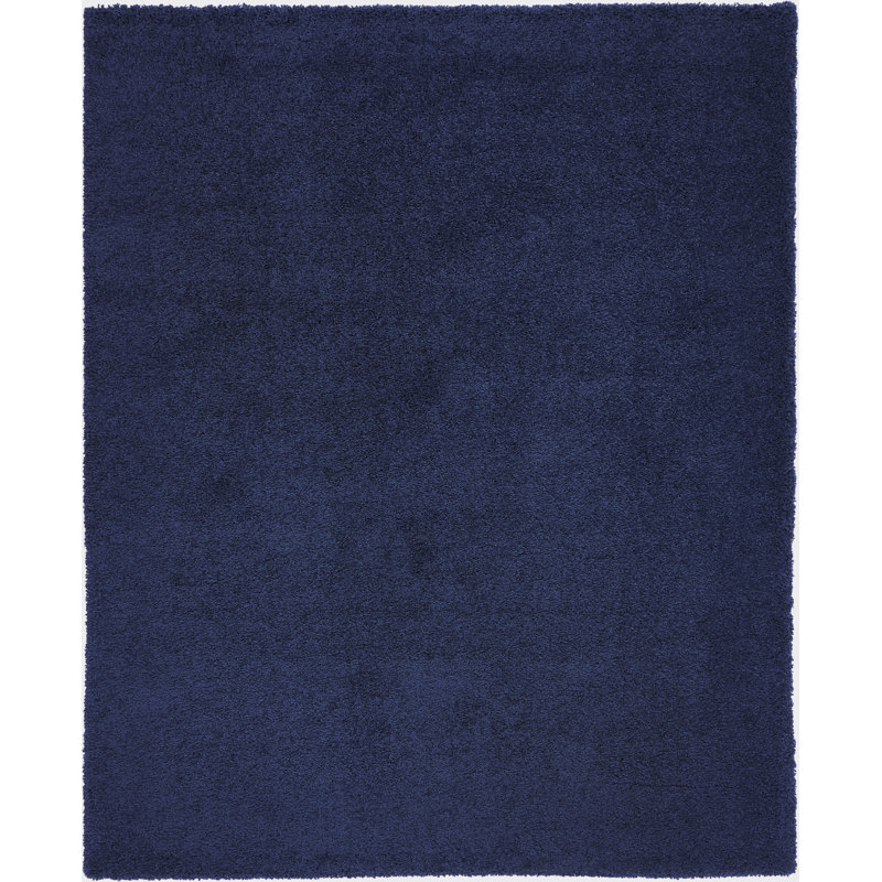 Tapis bleu marine à poils longs Sunny, Rectangle 7 pi 10 po x 9 pi 10 po