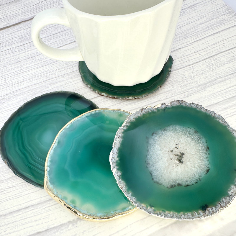 Sous-verres verts en agate naturelle, accessoires de cuisine, Vert/doré