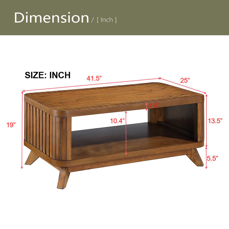 Table basse rectangulaire en bois pour le salon, table basse de 41,5 pouces avec pieds en bois massif, table basse en bois avec tablette de rangement ouverte. Assemblage facile