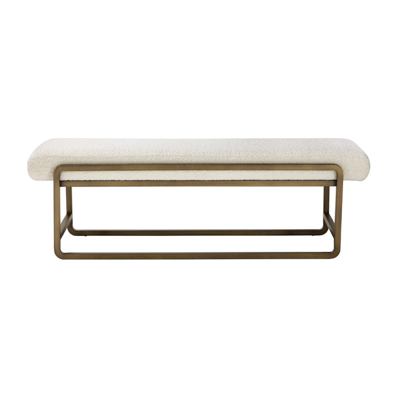 Loer 54'' Ivory Boucle Upholstered Bench with Brass Sled Legs
