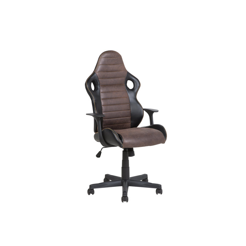 Symple Stuff Adjustable Reclining Ergonomic Faux Leather Swiveling PC & Racing Game Chair in Black/Brown