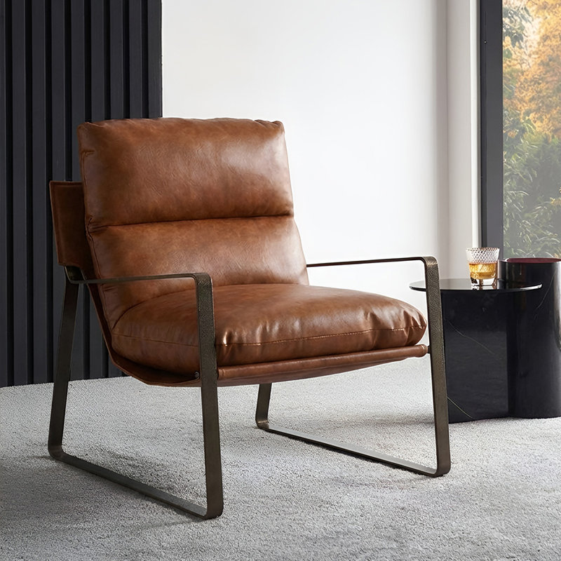 Gerani Faux Leather Armchair, Light Brown Faux Leather
