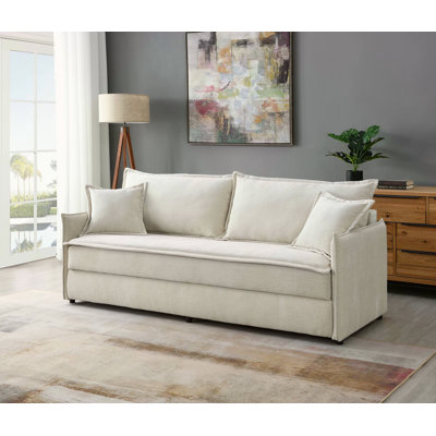 Canapé-lit modulaire en tissu beige avec 2 coussins décoratifs Elisea