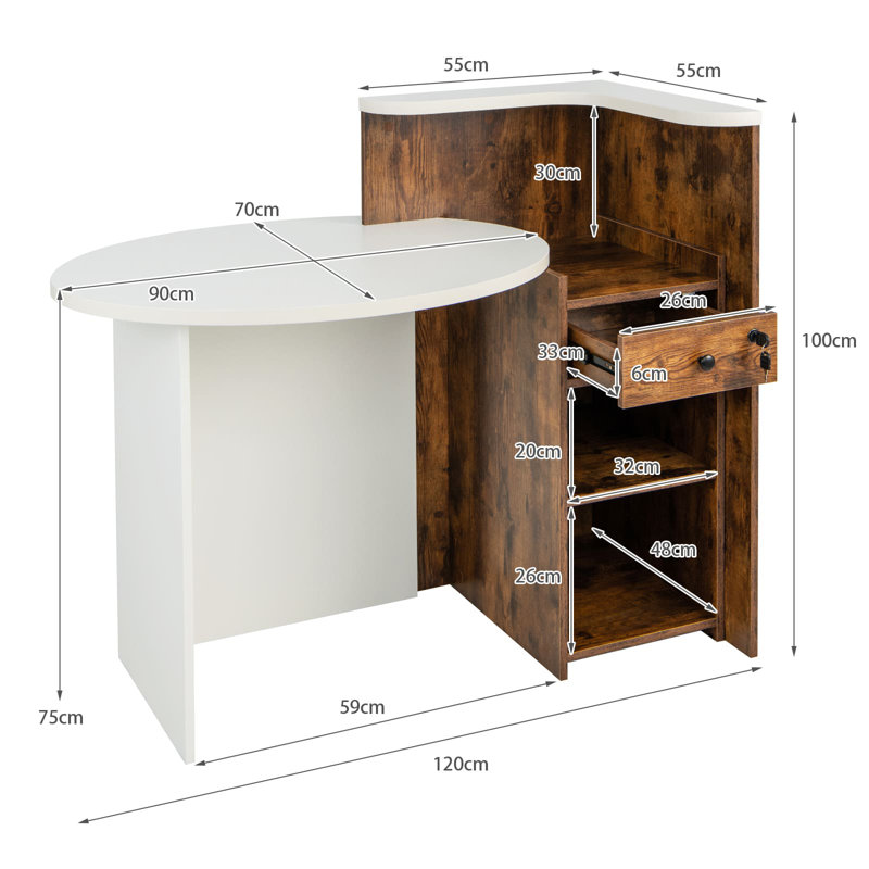 17 Stories Reception Desk, White/Brown