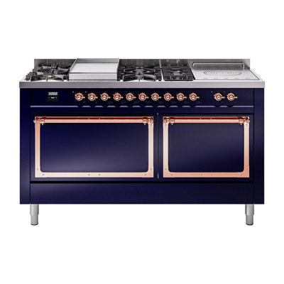 ILVE Nostalgie II Noblesse 60 in Dual Fuel Range 7 Burner, Griddle, Frenchtop