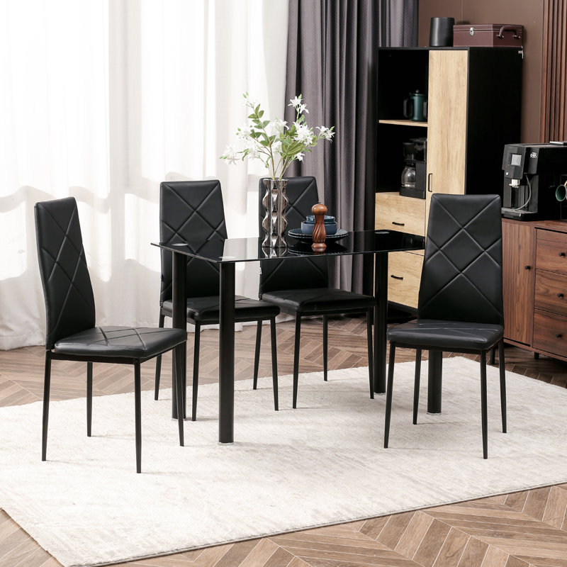 Wrought Studio™ Modern Dining Table Set For 4, Space-Saving 5 Pieces Kitchen Table Set With Rectangle Table, Padded Seat And Steel Frame