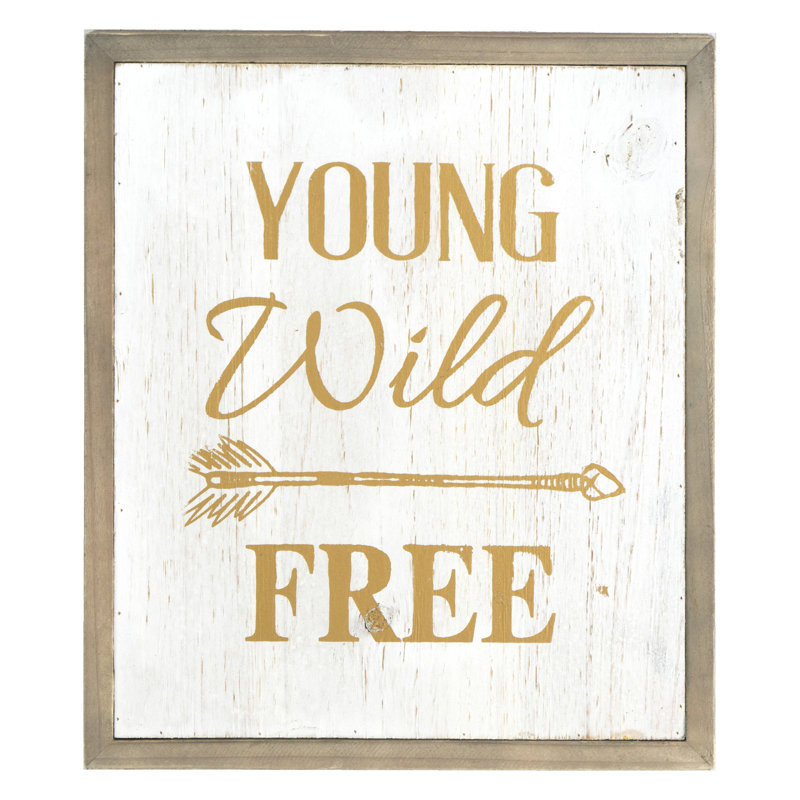 «Young, WIId, Free», art mural en bois clair - 10 po x 12 po