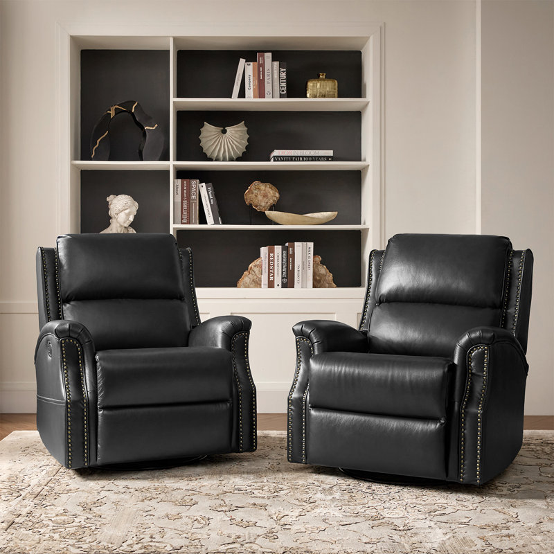 Ensemble de fauteuils inclinables traditionnels en cuir véritable l 34 po Purcell, Noir