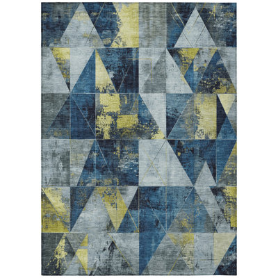 Machine Washable Indoor/Outdoor Xhevrie Navy Rug