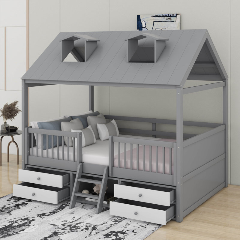 Lit en bois, Gris, Lit double