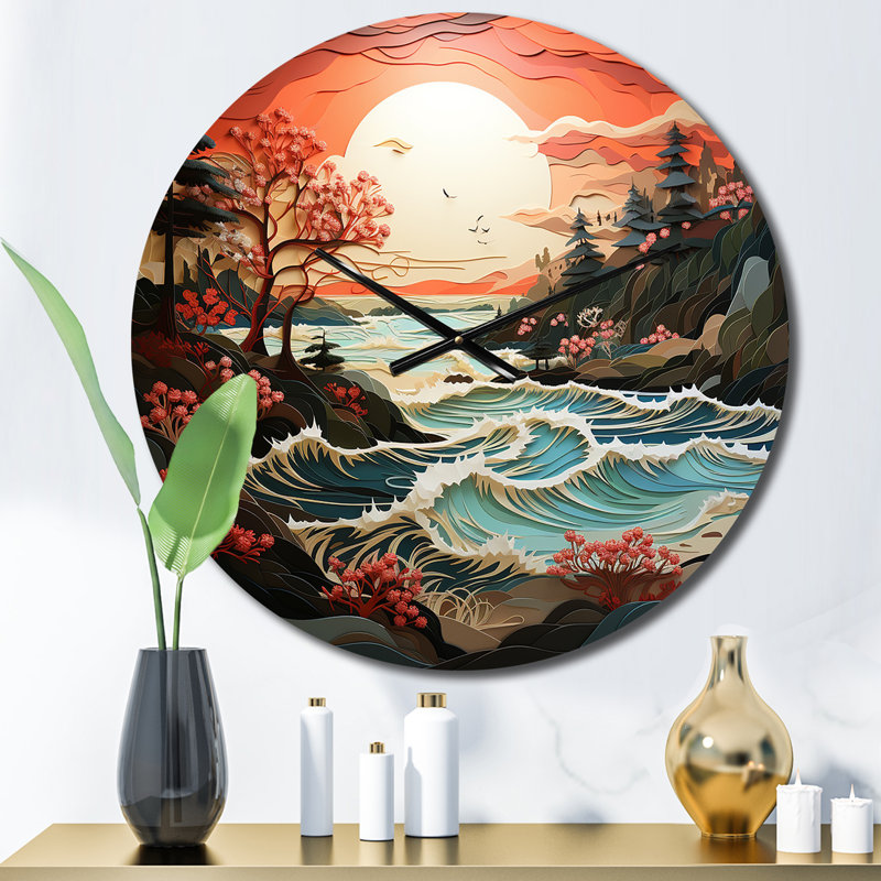 Coastal Wilderness Papercut I - Horloge murale nautique et plage, Moyenne