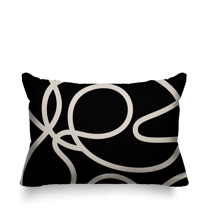Squiggles Abstract Indoor/Outdoor Throw Pillow, Black, 14" x 20", Rectangular