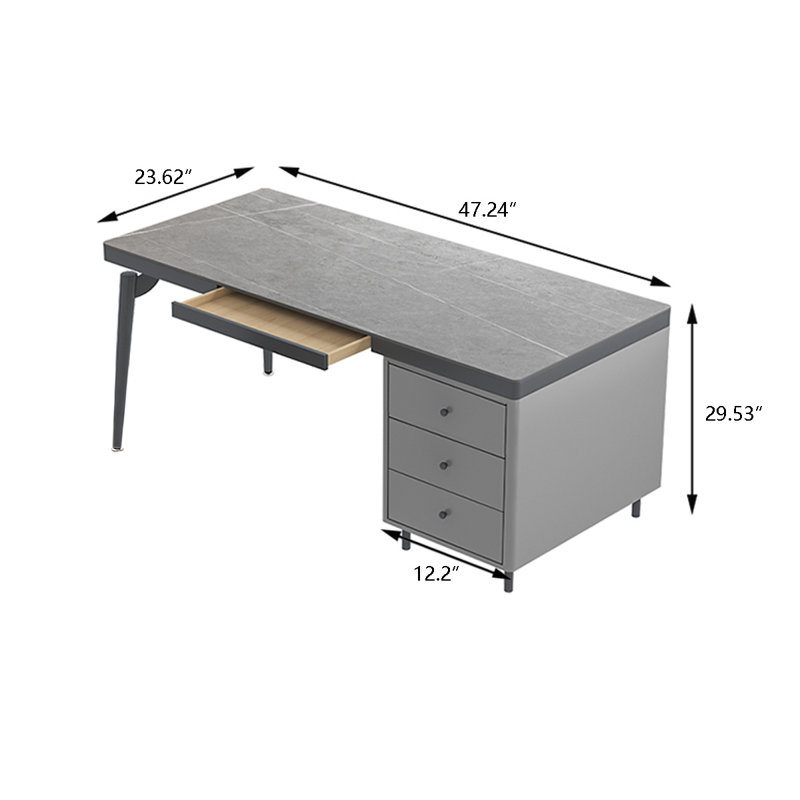 Bureau d'écriture rectangulaire en pierre frittée 47,24 "gris, 4 tiroirs, H 29,53 po x l 47,24 po x P 23,62 po
