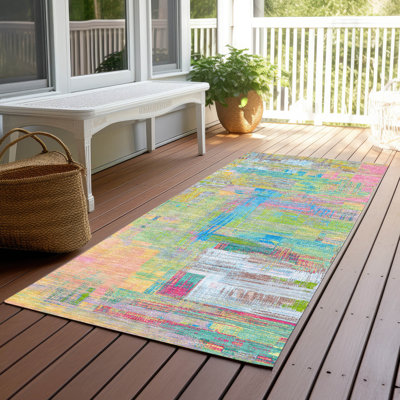Machine Washable Indoor/Outdoor Christain ACN1342 Pink Rug