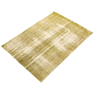 Tapis de zone en laine 5 pi 5 po x 8 pi "one-of-kind" à la main-noué la 1980 olive Overdyed