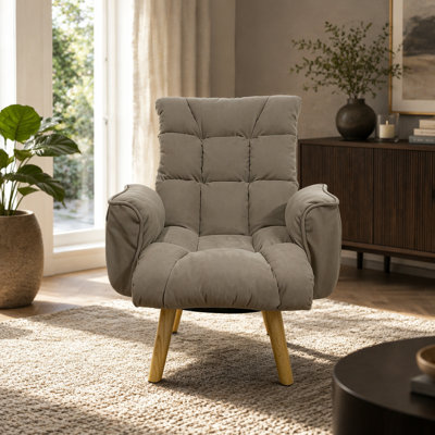 Rotatable Adjustable Back Lazy Sofa Lounge Chair with Solid Wood Legs, Lambswool Fabric, Comfortable and Relaxing Seating for Small Spaces