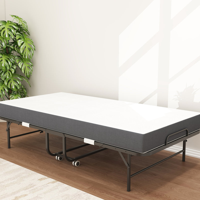 Lit pliant simple 75 po x 38 po avec matelas en mousse à mémoire de forme - pliable et portable pour toute occasion, fabrication en métal, structure d'invité en gel noir, pliage facile